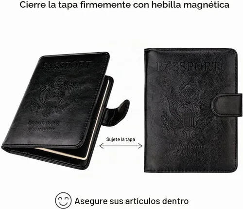 Vista 5 de WALNEW Soporte de pasaporte para viajes, billetera de pasaporte RFID Negro