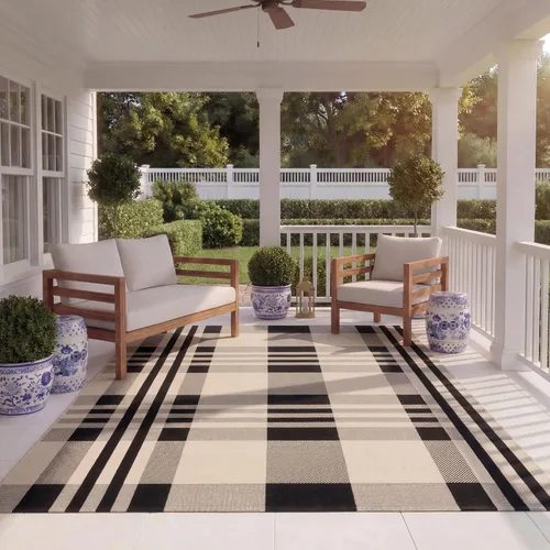 Vista 15 de SAFAVIEH Alfombra Lavable para Exteriores Colección Courtyard - 2'3" x 4', Beige y Azul, Patrón a Cuadros, No Desprende Pelusa y Fácil Limpieza