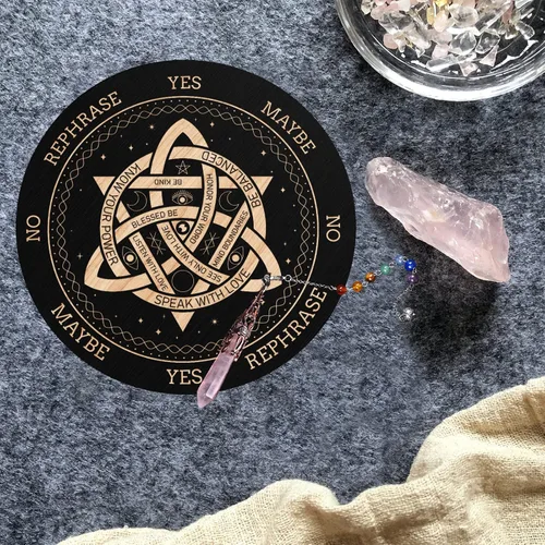 Vista 6 de ORIGACH Tablero de péndulo de nudo de 7.9 pulgadas, tablero de adivinación de brujería de madera con péndulo de radiestesia de cristal