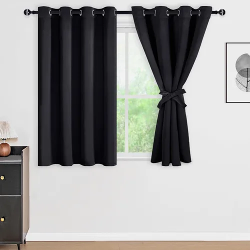 Vista 52 de DWCN - Cortinas 100% opacas para dormitorio con forro negro, cortinas de ventana de doble capa con aislamiento térmico que oscurecen toda la Azul
