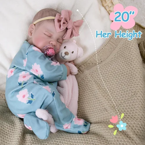 Vista 6 de Aori Muñecas Reborn de bebé realistas de 20 pulgadas, muñeca recién nacida de niña durmiendo ultra realista con cuerpo ponderado y muñeca de vinilo