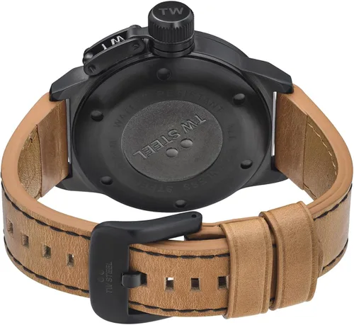 Vista 4 de TW Steel Canteen Leather Unisex Quartz Watch with Black Dial Analogue Display and Brown Leather Strap