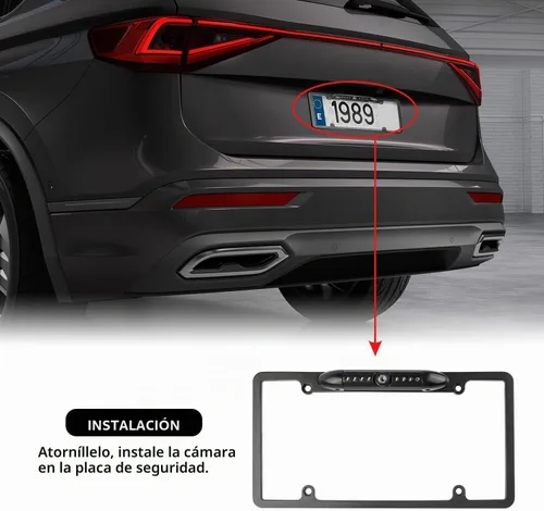 Vista 3 de Cámara de respaldo para matrícula, cámara de visión trasera de noche HD con 8 LED, cámara de visión trasera para auto de 170° de ángulo amplio