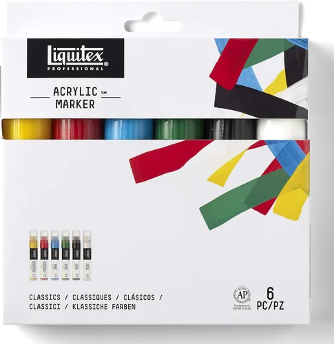 Vista 13 de Liquitex, set de 6 marcadores anchos para pintura profesional. Fine Art Pigments, Precise Control, Highly Lightfast, Satin Finish, Range of