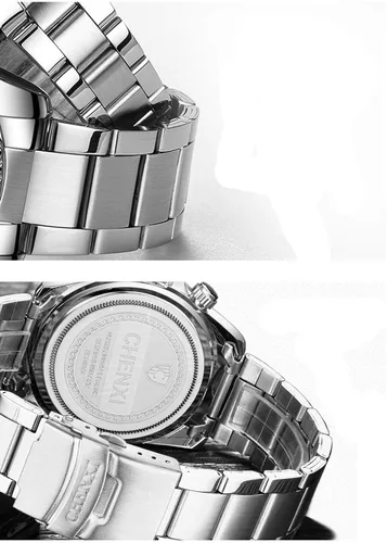 Vista 7 de MASTOP Reloj clásico de acero inoxidable dorado para él y para ella, Reloj de cuarzo