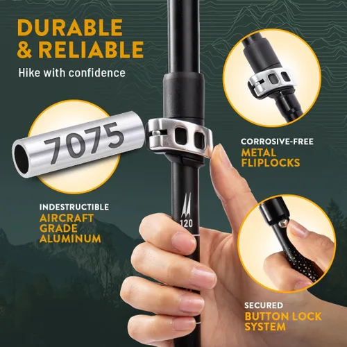 Vista 4 de Bastones de trekking para niños y bastones de senderismo plegables de la marca USA – Ultra fuertes y ligeros – Bastones de senderismo de aluminio