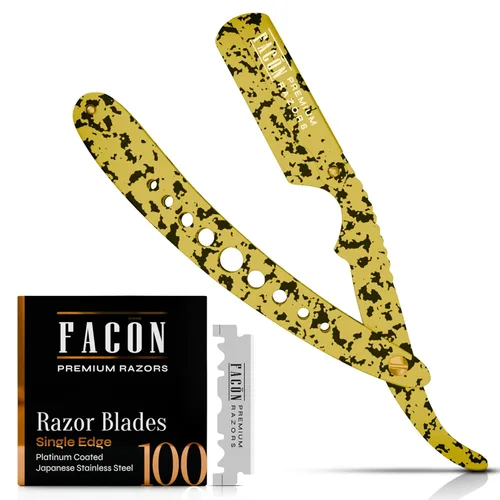 Vista 11 de Facón Navajas rectas para hombres - Kit de navaja de barbero profesional de borde recto con 100 cuchillas, afeitadora clásica de acero inoxidable El