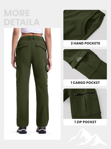 Vista 4 de TBMPOY Pantalones cargo de senderismo para mujer, impermeables, resistentes al viento, forro polar, pantalones de nieve