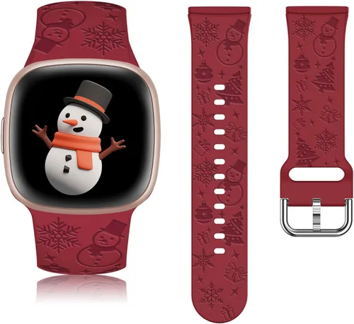 Vista 7 de W-RARA Correa de reloj grabada de Navidad compatible con Fitbit Versa 4/Versa 3/Sense 2/Sense, mujeres y hombres, silicona suave, lindo muñeco