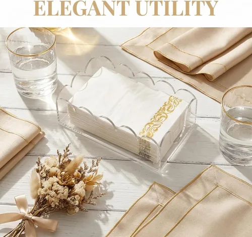 Vista 6 de ZEAYEA Paquete de 2 servilleteros acrílicos, soportes transparentes para toallas de invitados para fiestas, bodas, bandeja decorativa para toallas