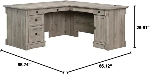 Vista 3 de Pemberly Row Escritorio contemporáneo en forma de L de madera de diseño contemporáneo de 65 x 69 pulgadas con almacenamiento, cajones, panel Roble