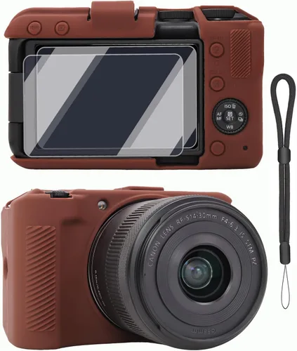 Vista 13 de Funda para cámara de cuerpo Canon EOS R50 V, piel, arañazos, funda protectora de goma de silicona suave con protector de pantalla, accesorios