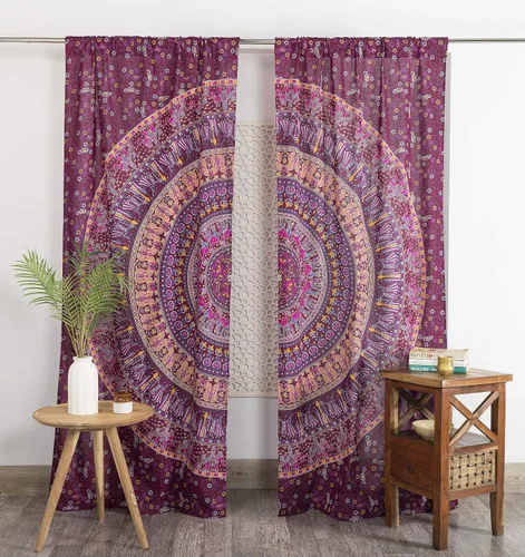 Vista 15 de Popular Handicrafts Cortinas hippie azul con mandala de camello de 100 pulgadas de largo para sala de estar o dormitorio, juego de 2 paneles