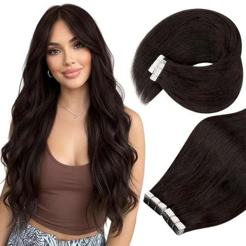 Vista 31 de Ve Sunny Extensiones de cabello humano real con cinta, cabello humano Remy, lacio, doble cara, color marrón oscuro, balayage, rubio dorado oscuro