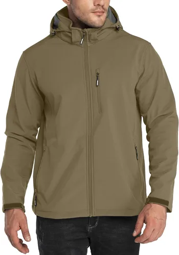 Vista 8 de Outdoor Ventures - Chaqueta ligera de Softshell para hombre con forro polar, con capucha, resistente al agua, para senderismo, rompevientos