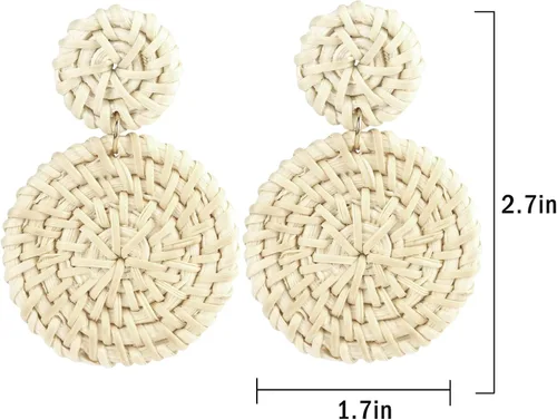 Vista 2 de Hazms 2-9 Pairs Rattan Earrings Tassel Earrings for Women Girls Lightweight Acrylic Geometric Statement Woven Bohemian Earrings Handmade Straw
