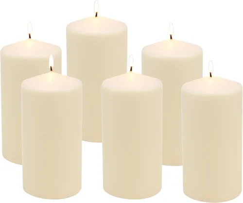Vista 4 de Stonebriar Juego de velas de pilar marfil sin perfume, juego de 6, 3 x 6 y 3 x 3