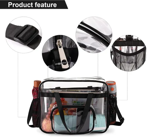 Vista 4 de Bolsas transparentes aprobadas para estadios, bolsa transparente + correa para el hombro, bolsa transparente grande