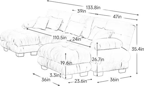 Vista 2 de Sofá de gran tamaño de 133.8 pulgadas, sofá seccional modular de 3 plazas, juego de sofá seccional esponjoso grande en forma de U color beige, sofás