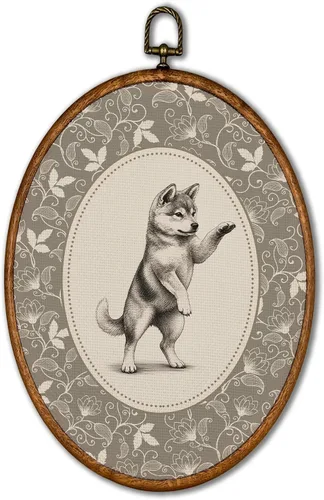 Vista 14 de KSDUT Arte de pared ovalado de perro pastor australiano floral retro de 8.6