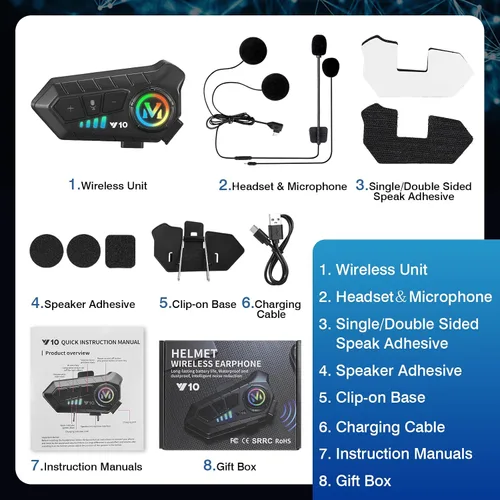 Vista 8 de Auriculares para casco de motocicleta FEYA con alta duración de batería, auriculares para casco IPX6, respuesta/llamada automática, control