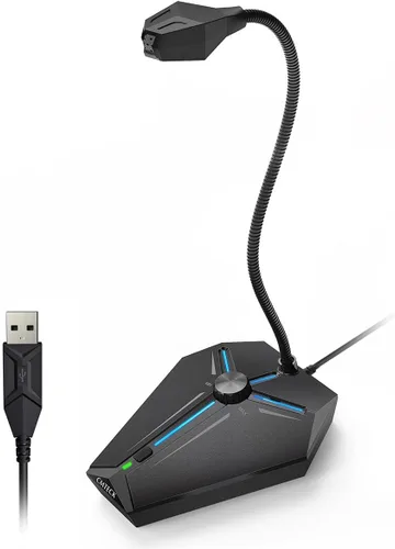 Vista 7 de Micrófono de computadora USB, micrófono de escritorio omnidireccional de condensador Plug & Play para PC y portátil, botón de silencio con indicador