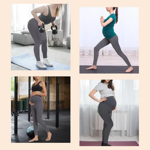 Vista 5 de JOJOANS Leggings de maternidad sobre el vientre con bolsillos, pantalones de yoga para embarazo, ropa deportiva suave, pantalones de maternidad