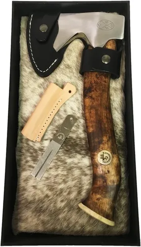 Vista 2 de Karesuando Kniven Stuorra Aksu Big Axe Hacha 11.5 pulgadas en general, mango de abedul rizado engrasado marrón - 4014