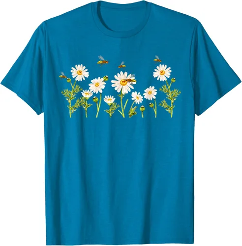 Vista 59 de Marguerites Daisy - Camiseta de verano con margaritas de jardín de flores, Negro, S