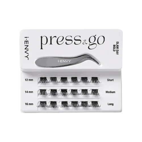 Vista 2 de i-ENVY Press&Go - Kit de pestañas autoadhesivas y aplicador, racimos de pestañas postizas sin pegamento, pestañas postizas de fácil aplicación, Glam