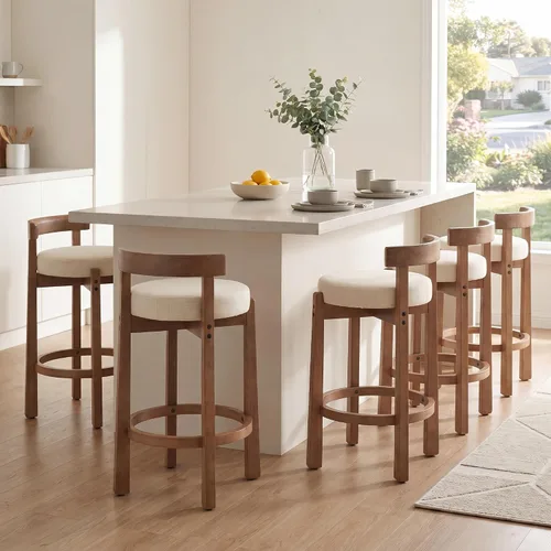 Vista 12 de LukeAlon Mid Century Linen Taburete Individual de Mostrador, Tapizado de 26.5" de Altura de Asiento, Taburetes Bajos con Patas de Madera Natural