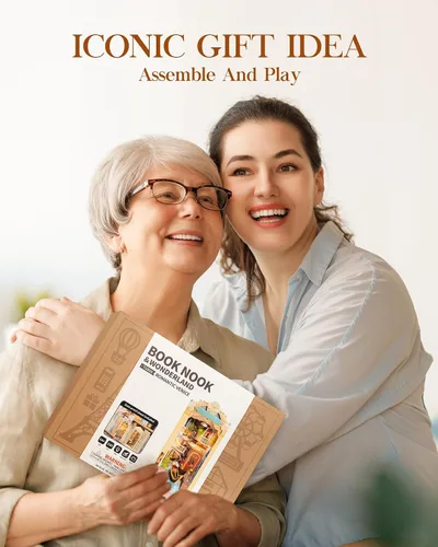 Vista 5 de Rolife Kit de rincón de libros para adultos, kit de rincón de libros en miniatura, rompecabezas de madera 3D, sujetalibros decorativos creativos