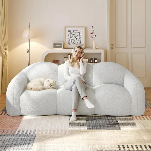 Vista 16 de WJShome Sofá moderno en forma de nube curva de 90 pulgadas para sala de estar, sofá de suelo perezoso, sofá Boucle LoveSeat de 3 plazas, acogedor