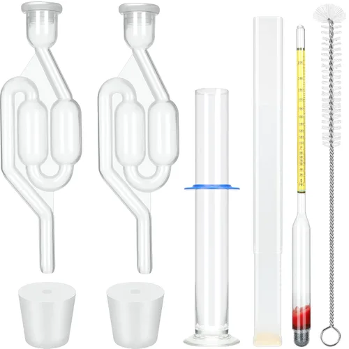 Vista 7 de Kit de prueba de medidor de alcohol de hidrómetro de 0-200, hidrómetro digital de alcohol con 1 cilindro de vidrio, 1 cepillo y 2 esclusas de aire