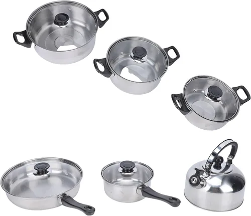 Vista 5 de Tnfeeon Home Kitchen Cookware Sets with Glass Lid Sturdy Noodles Pot Kitchen Cooking Pots and Pans for Indoor Boiling Soups Sauce, Cookware Sets