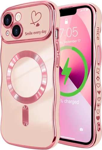 Vista 41 de LCHULLE - Funda magnética para iPhone 13 para mujeres y niñas, con forma ondulada, color azul bebé [Compatible with MagSafe] Cute Curly Wave, Love
