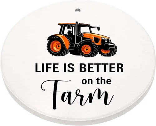Vista 4 de Adorno de Navidad de granjero, Tractor Life is Better at The Farm, decoración de fiesta, decoración colgante de árbol de Navidad para marido