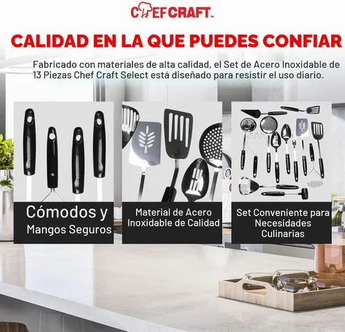 Vista 6 de Chef Craft Juego de herramientas de cocina de acero inoxidable de 13 piezas