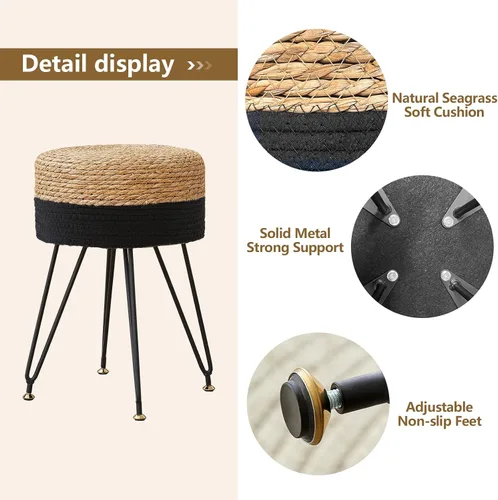 Vista 5 de Taburete de maquillaje de tocador, taburete otomano de pasto natural tejido a mano, taburete moderno multifuncional, taburete de tocador