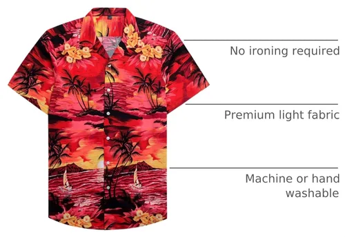 Vista 4 de Alimens & Gentle - Camisa de algodón estilo hawaiano para hombre, casual, de manga corta, ajuste regular 1609 rojo