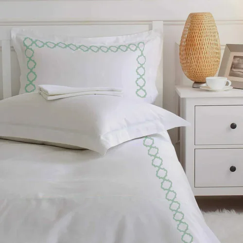 Vista 3 de BedDecor: Enchanted Oasis - Juego de funda de edredón de 3 piezas de 600 hilos de algodón egipcio con bordado de cuadrifolio, ultra suave