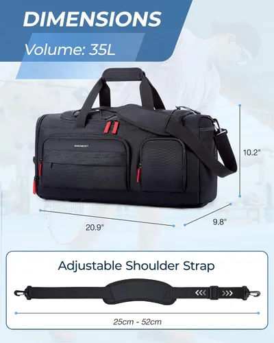 Vista 6 de BAGSMART Sports - Bolsa de viaje para gimnasio, bolsa de lona impermeable para hombres y mujeres, bolsa de entrenamiento de fin de semana, Negro
