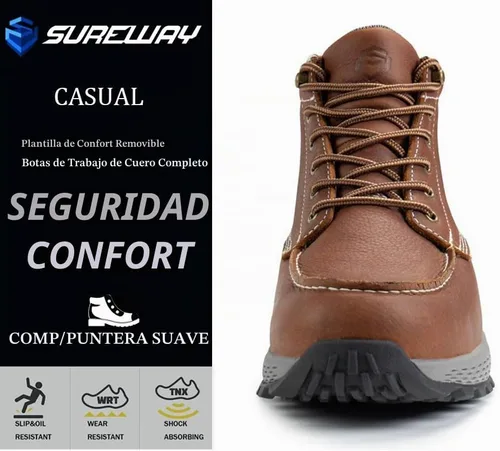 Vista 3 de SUREWAY Men's Moc Toe Soft/Composite Toe Leather Safety Work Boots Punta Compuesta Marrón