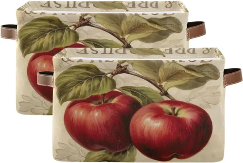 Vista 9 de Cesta de almacenamiento plegable de color rojo burdeos para estantes, plegable, impermeable, resistente, de tela, con asas, cubo de almacenamiento
