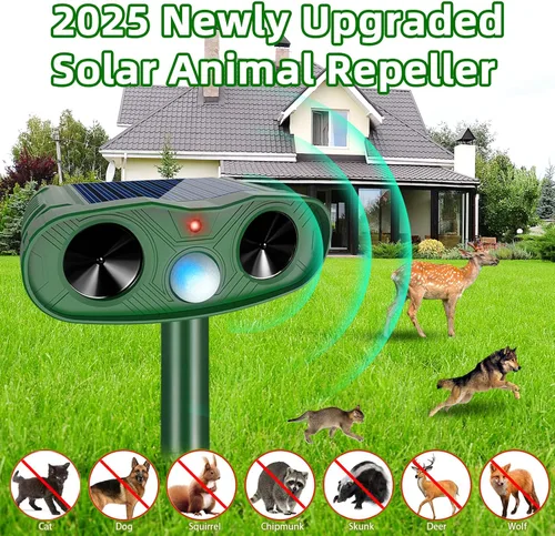 Vista 2 de 2025 Repelente ultrasónico de animales para exteriores, repelente de ciervos para exteriores, paquete de 2 repelentes solares de animales, detección