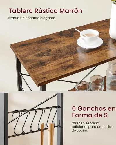 Vista 6 de VASAGLE Estante de cocina con ruedas, carrito de servicio de 31.5 pulgadas con 3 estantes, carrito de cocina, estante de microondas, para mini