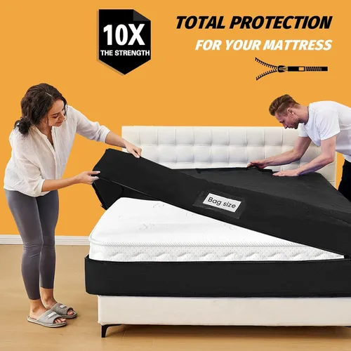 Vista 2 de Bolsas para colchón para mudanza, BETU protector de colchón impermeable funda de colchón tamaño completo bolsas de almacenamiento con 8 asas Negro