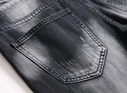 Vista 6 de LZNEV Jeans ajustados y elásticos para hombre, jeans rectos rasgados a la moda para hombre, pantalones de mezclilla lavados vintage