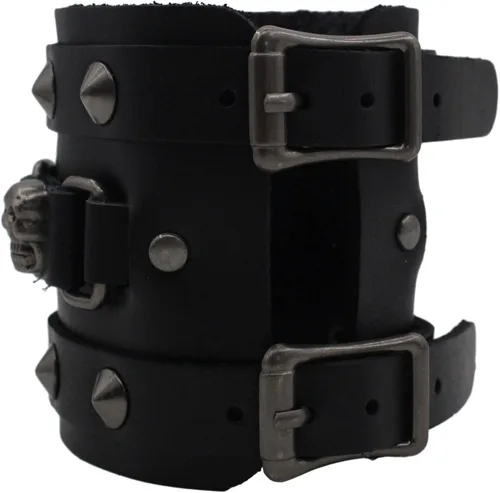 Vista 4 de Scddboy Pulsera ancha de cuero gótico para hombre, estilo punk rock Biker