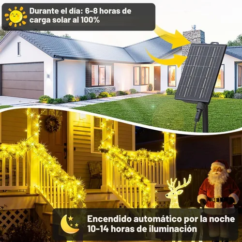 Vista 2 de SOLARBABY Luces solares de Navidad al aire libre, cadena de luces de 142 pies con 400 LED de blanco cálido para exteriores con control remoto, 19